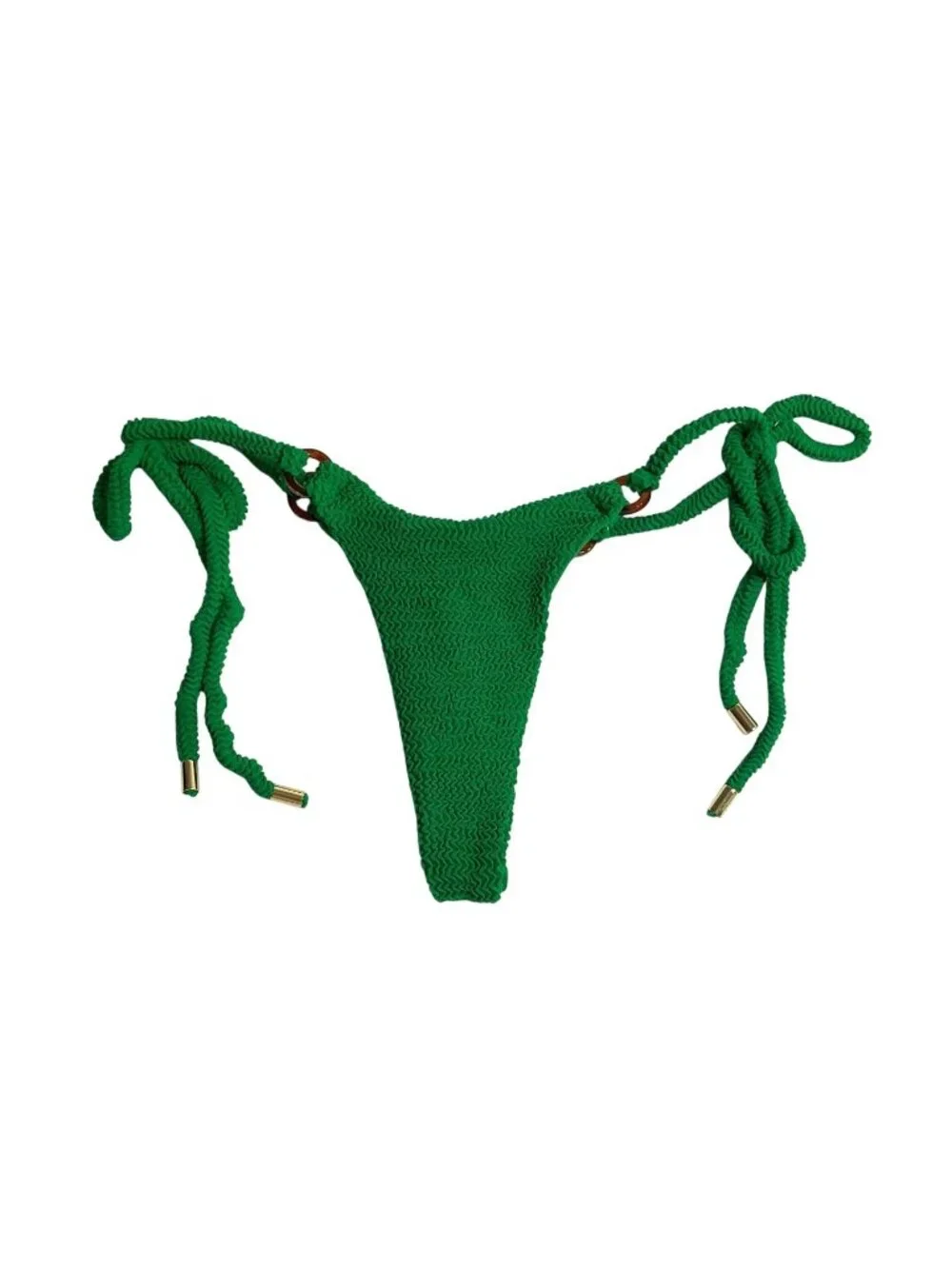 MONDAY Swimwear High Rise Thong Bikini Bottoms in Palm Green Crinkle